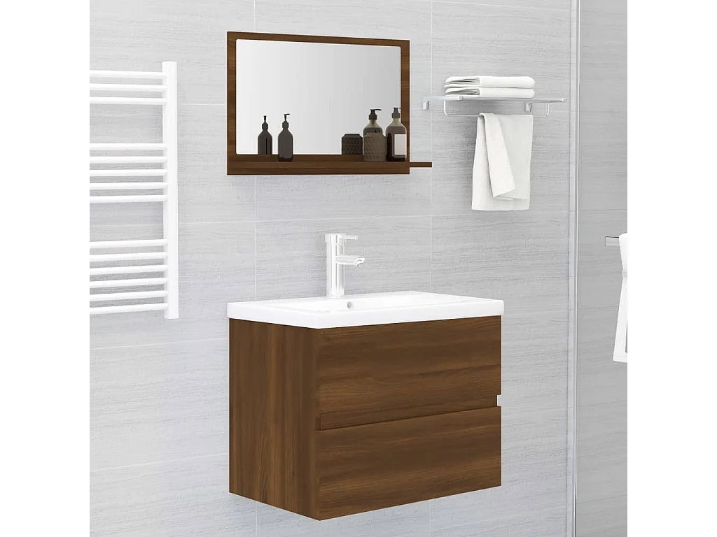 Espejo de baño madera contrachapada marrón roble 60x10,5x37 cm ES418517
