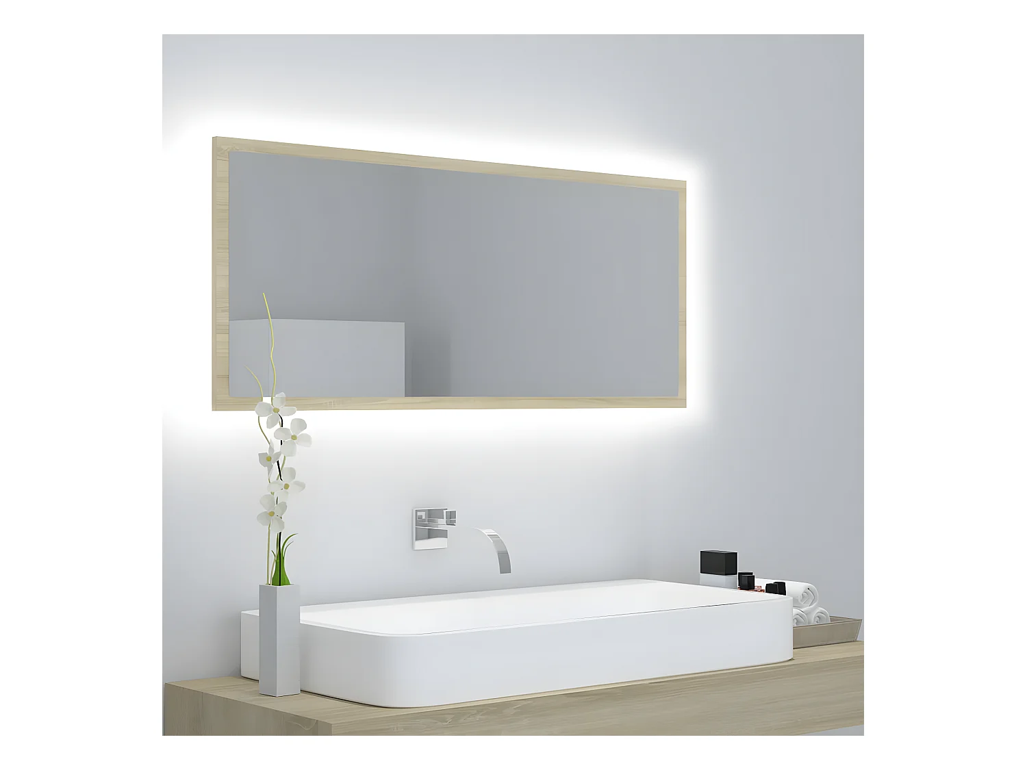 Miroir LED de salle de bain Chêne sonoma 100x8,5x37cm Acrylique WVGQ4721