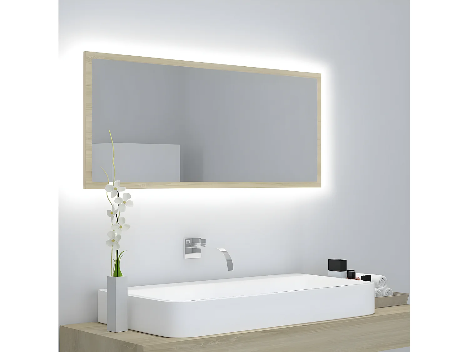 Miroir LED de salle de bain Chêne sonoma 100x8,5x37cm Acrylique WVGQ4721