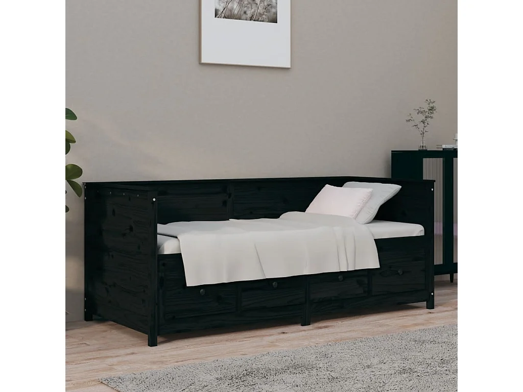 Tagesbett,Sofabett Schwarz 75x190 cm Massivholz Kiefer -gkd16558
