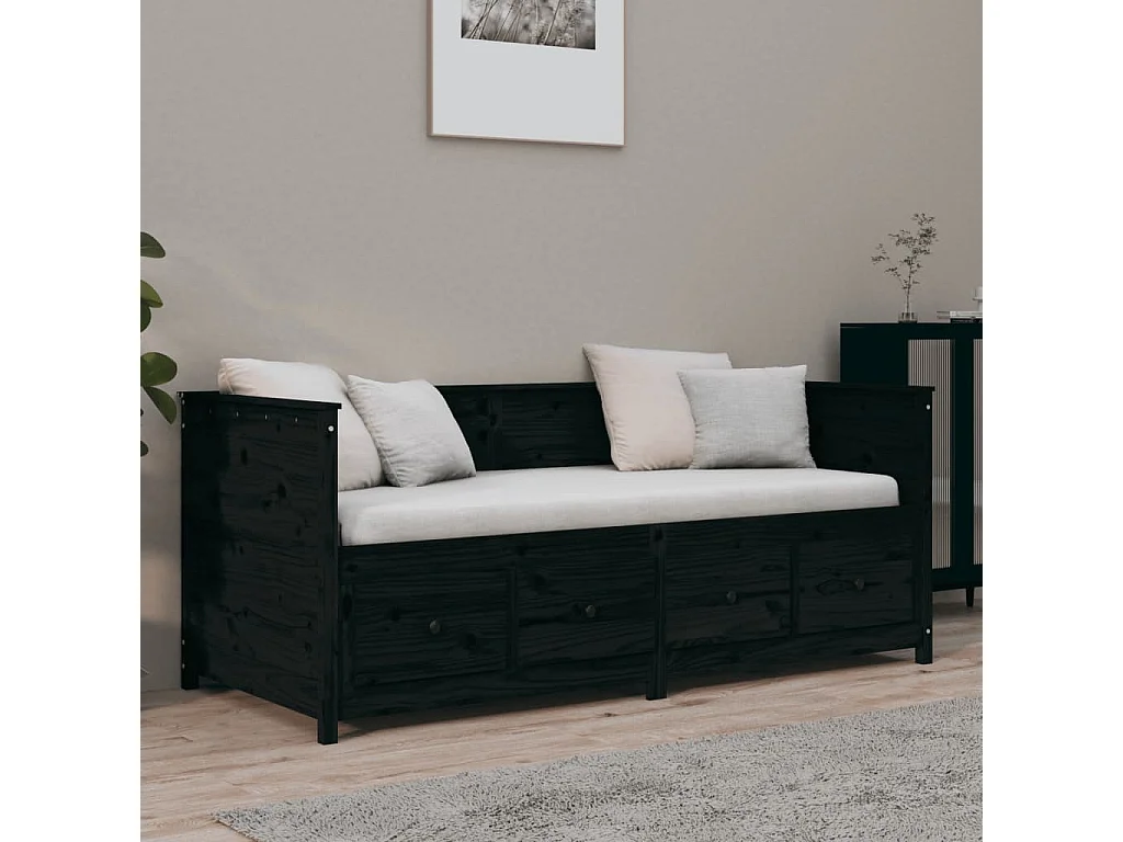 Tagesbett,Sofabett Schwarz 75x190 cm Massivholz Kiefer -gkd16558