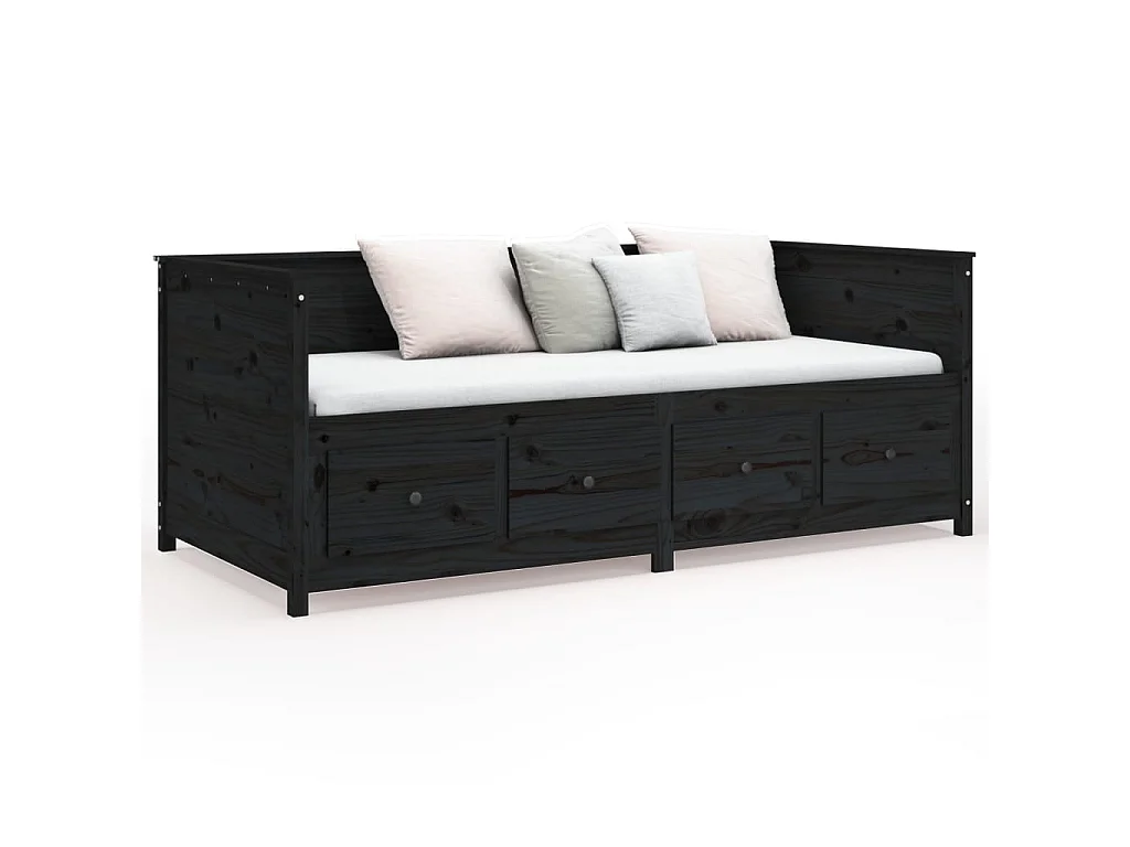 Tagesbett,Sofabett Schwarz 75x190 cm Massivholz Kiefer -gkd16558
