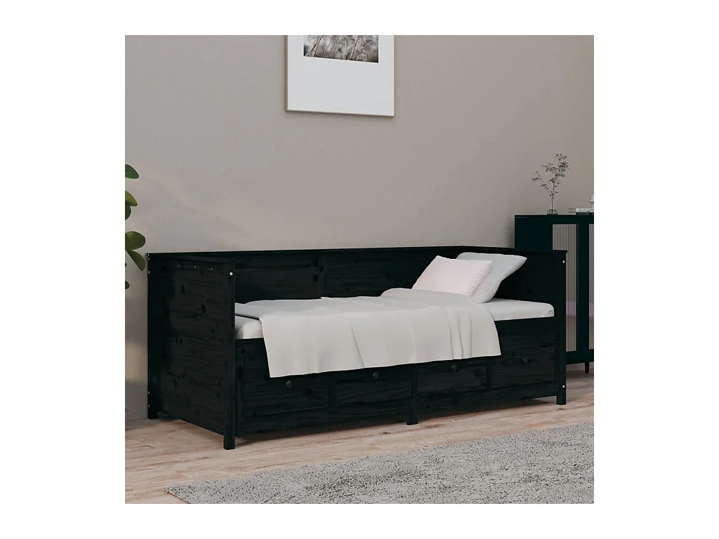 Lit - 75x190 cm Noir Bois de pin massif WVGQ5175