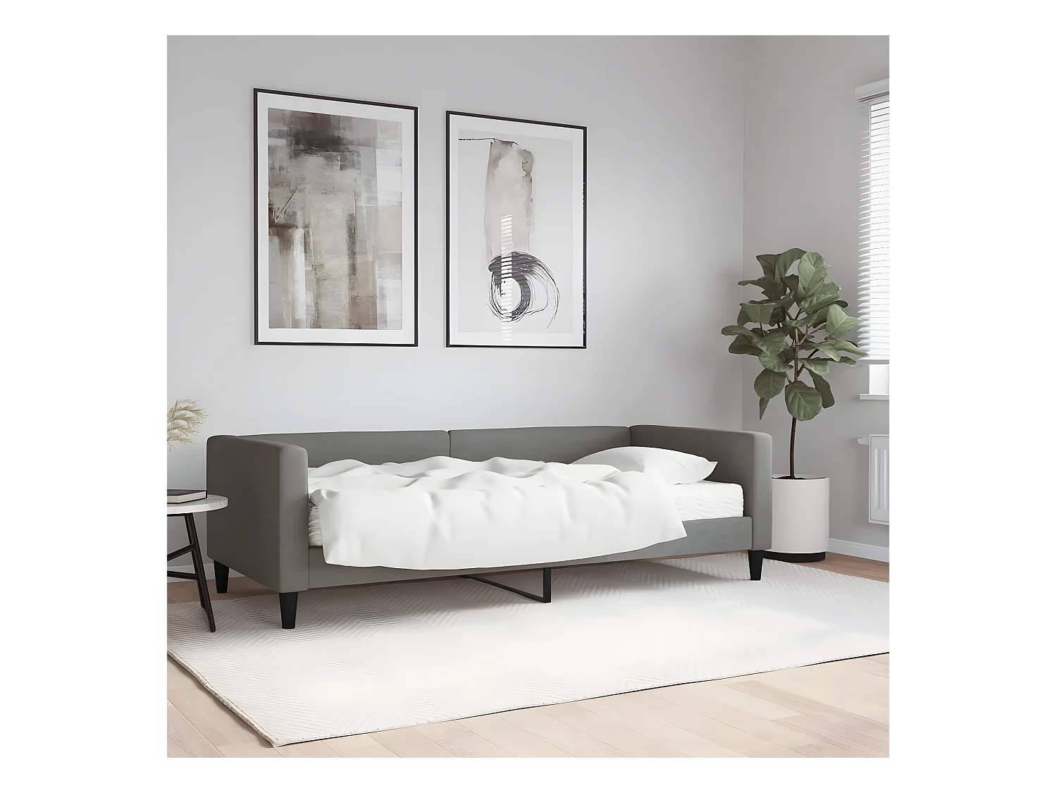 Lit - 90x200 cm avec matelas gris foncé tissu WVGQ4004