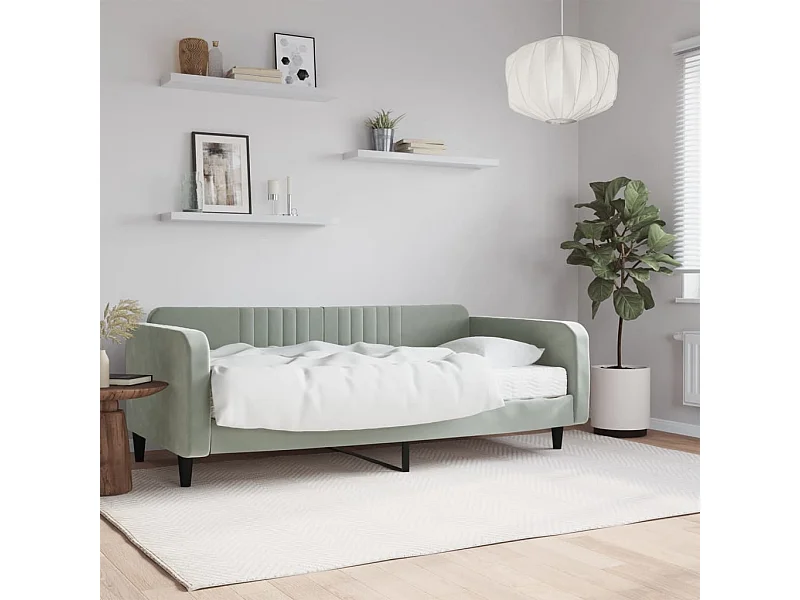 Lit - 100x200 cm avec matelas gris clair velours WVGQ1204