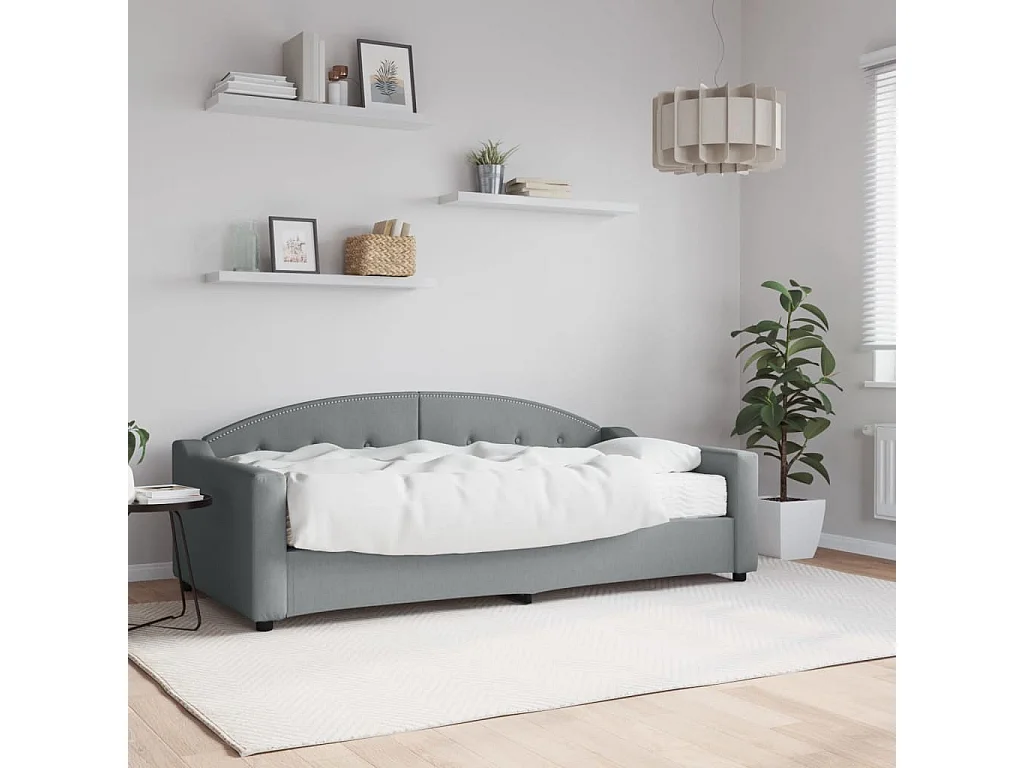 Tagesbett,Sofabett mit Matratze Hellgrau 90x190 cm Stoff -gkd56697