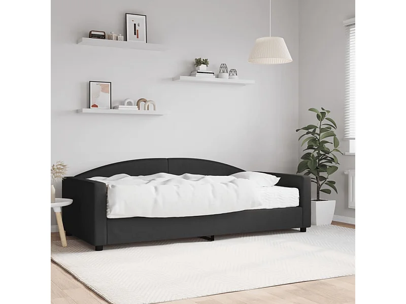 Lit - 100x200 cm avec matelas noir tissu ASW64670
