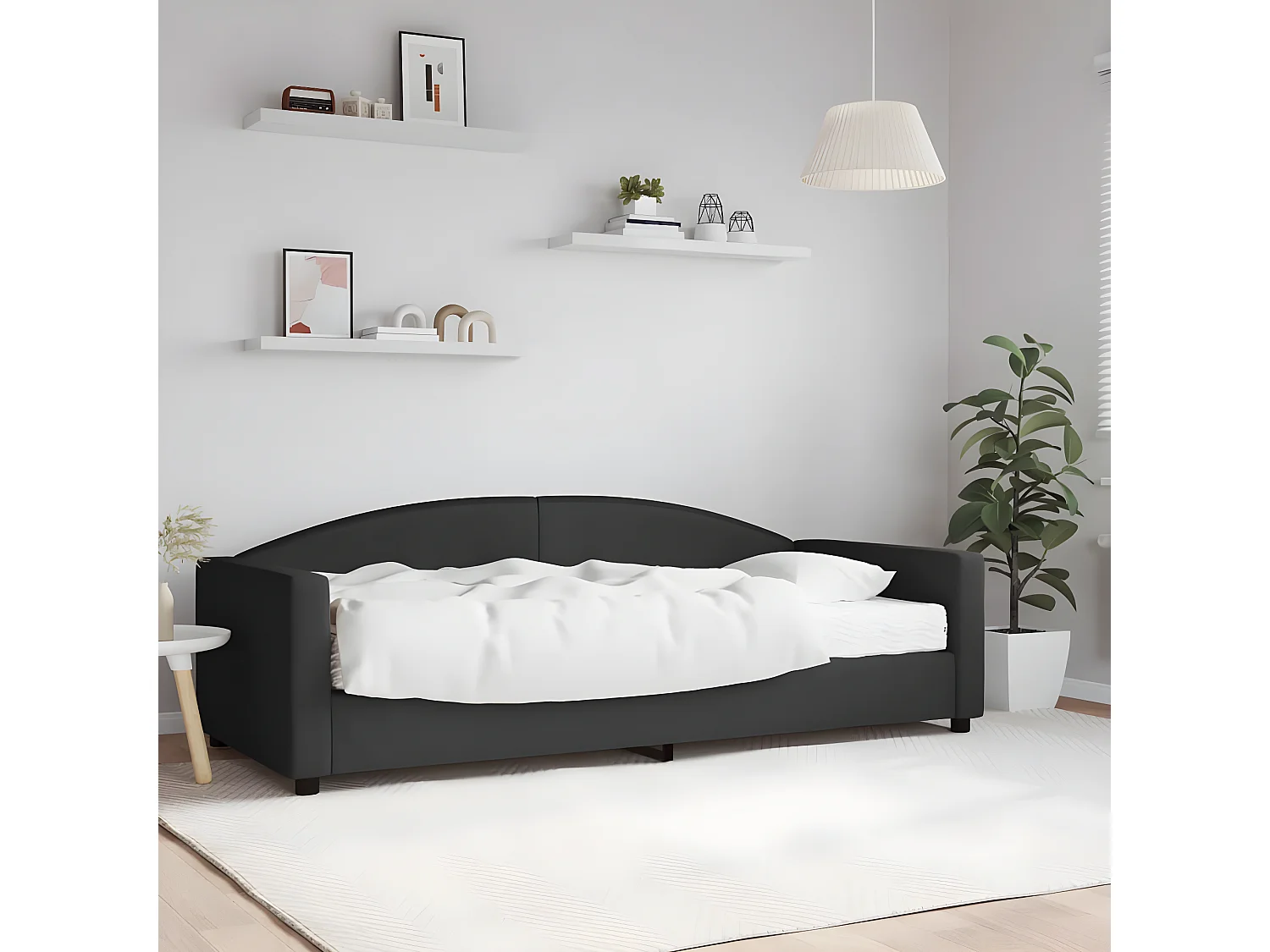 Lit - 90x200 cm avec matelas noir tissu WVGQ2982