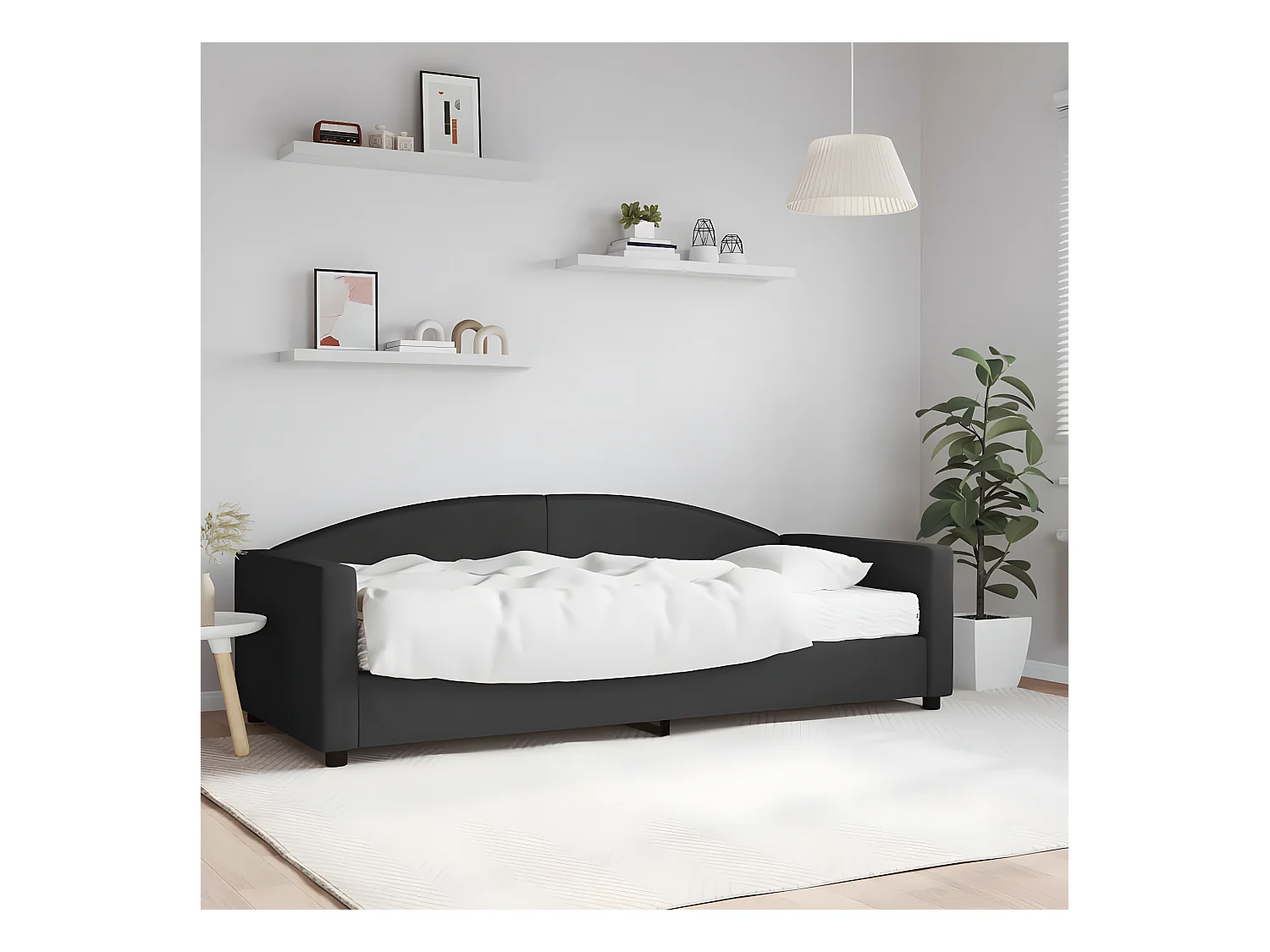 Lit - 90x200 cm avec matelas noir tissu WVGQ2982