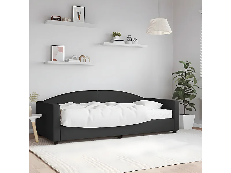 Lit - 90x200 cm avec matelas noir tissu WVGQ2982