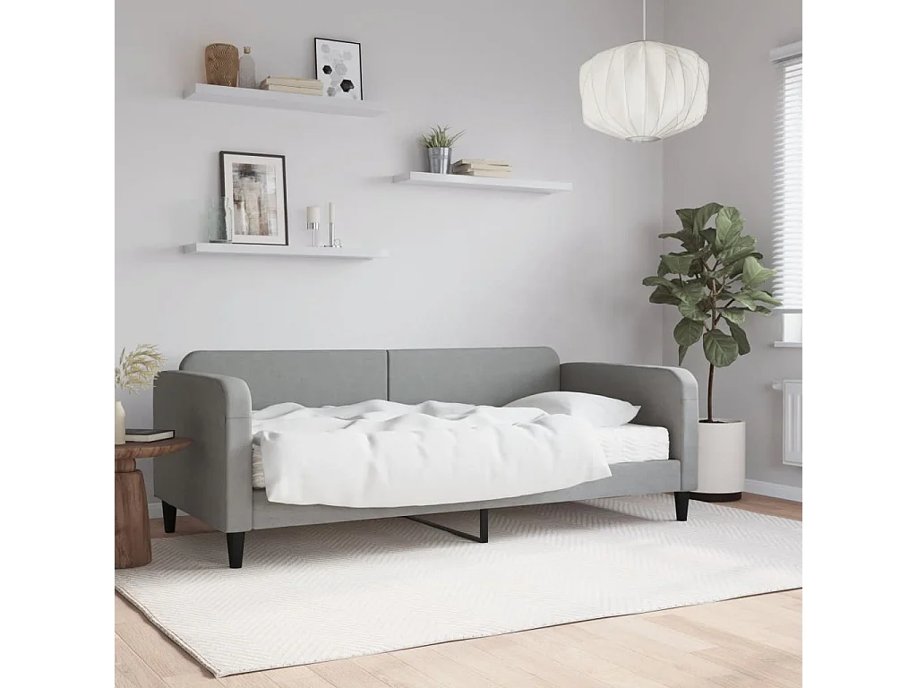 Lit - 90x190 cm avec matelas gris clair tissu WVGQ3080