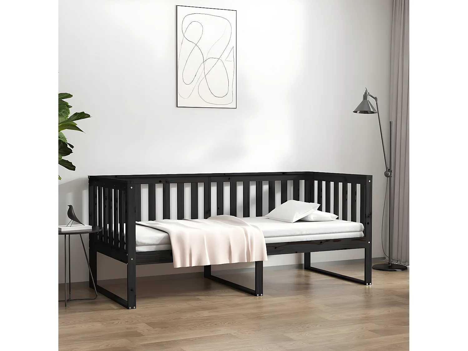 Lit - 90x200 cm Noir Bois de pin massif WVGQ2250