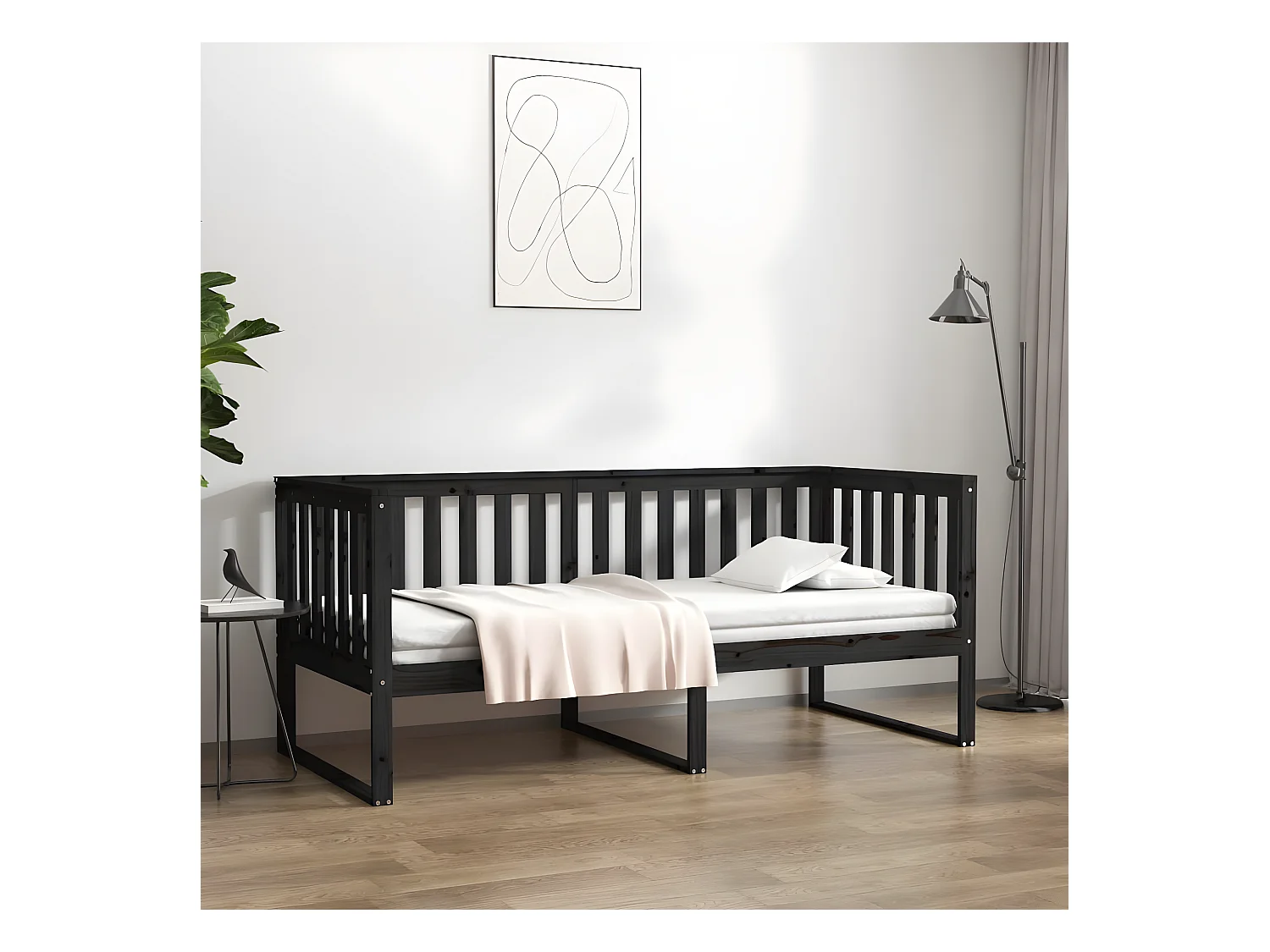 Lit - 90x200 cm Noir Bois de pin massif WVGQ2250