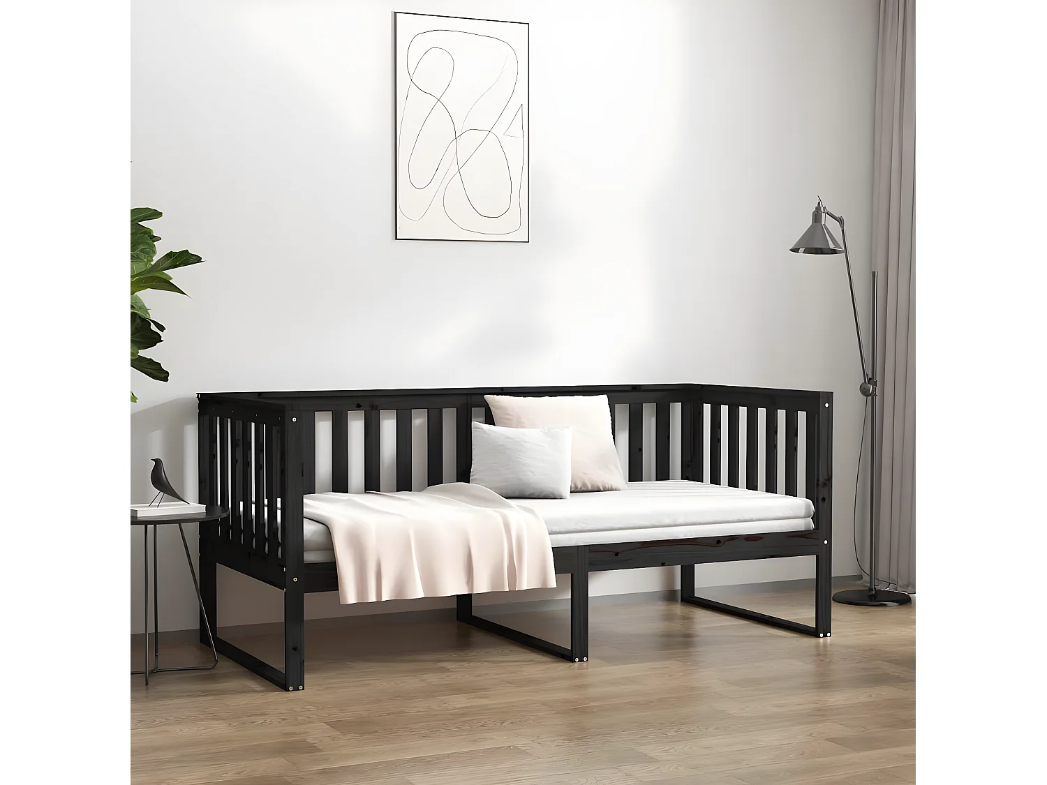 Lit - 90x200 cm Noir Bois de pin massif WVGQ2250