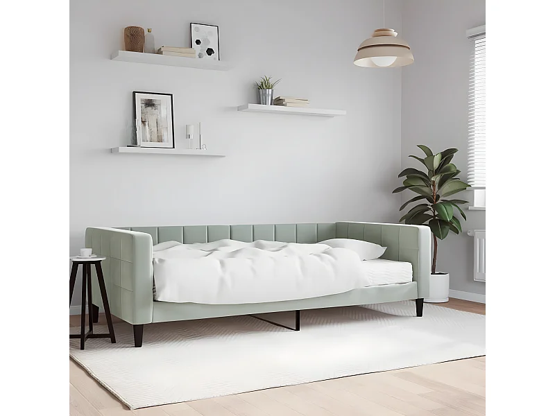 Lit - 100x200 cm avec matelas gris clair velours ASW41625