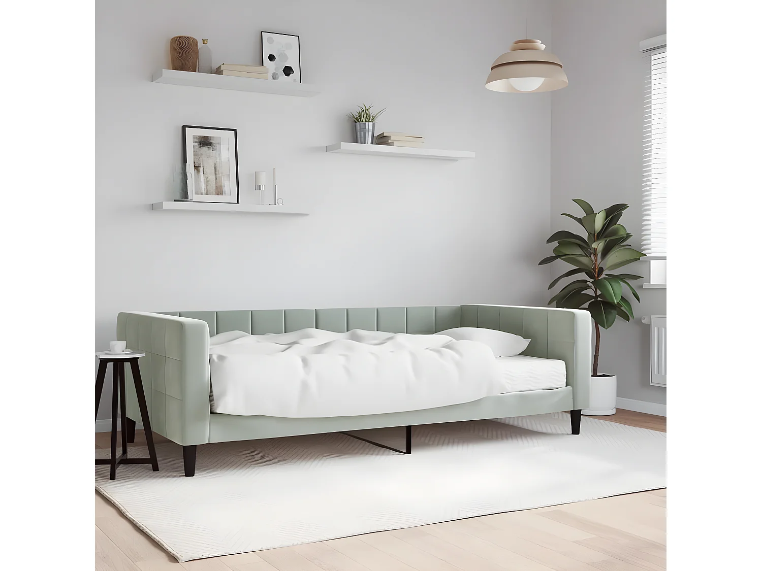 Lit - 100x200 cm avec matelas gris clair velours ASW41625