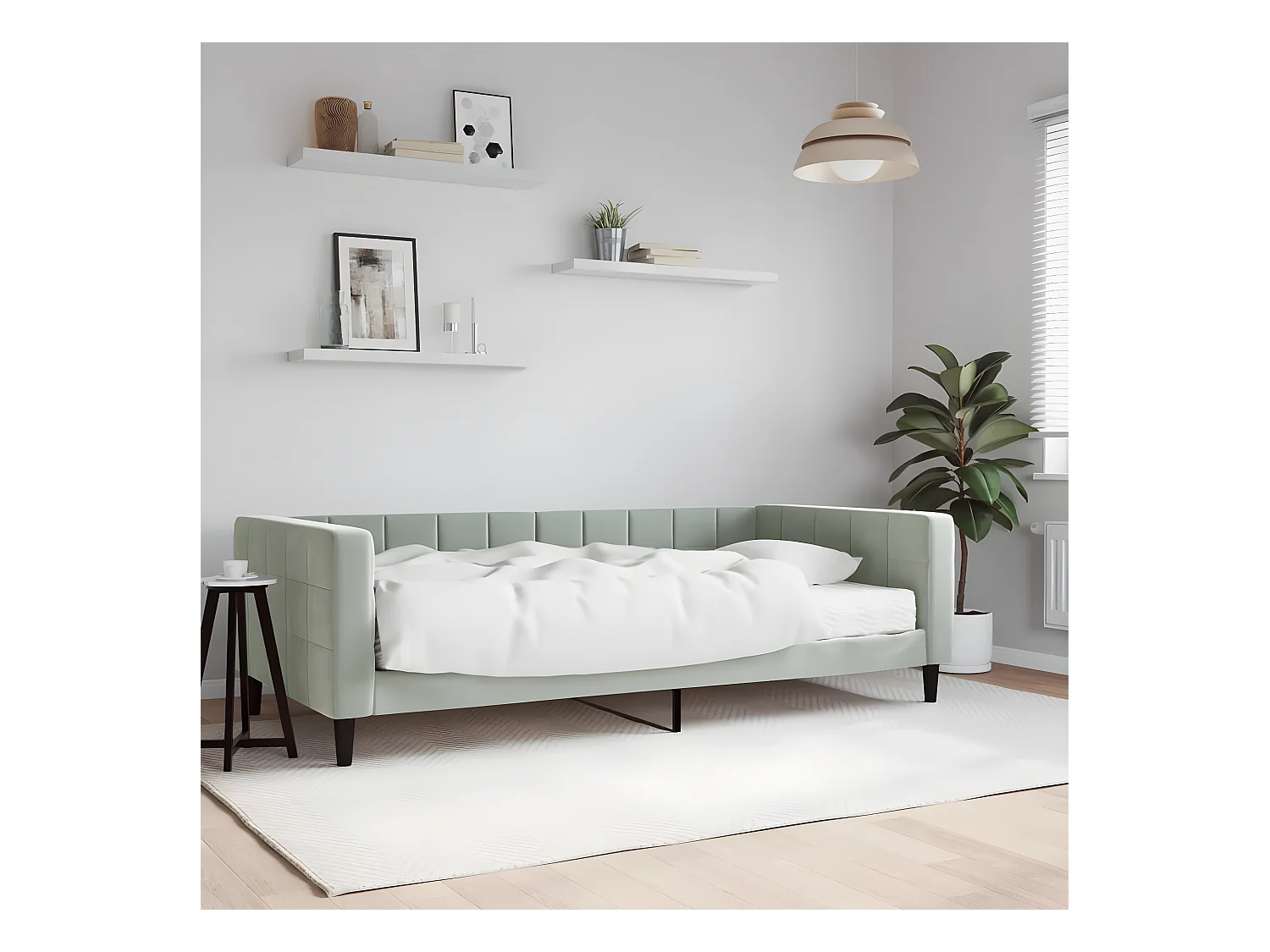 Lit - 100x200 cm avec matelas gris clair velours ASW41625