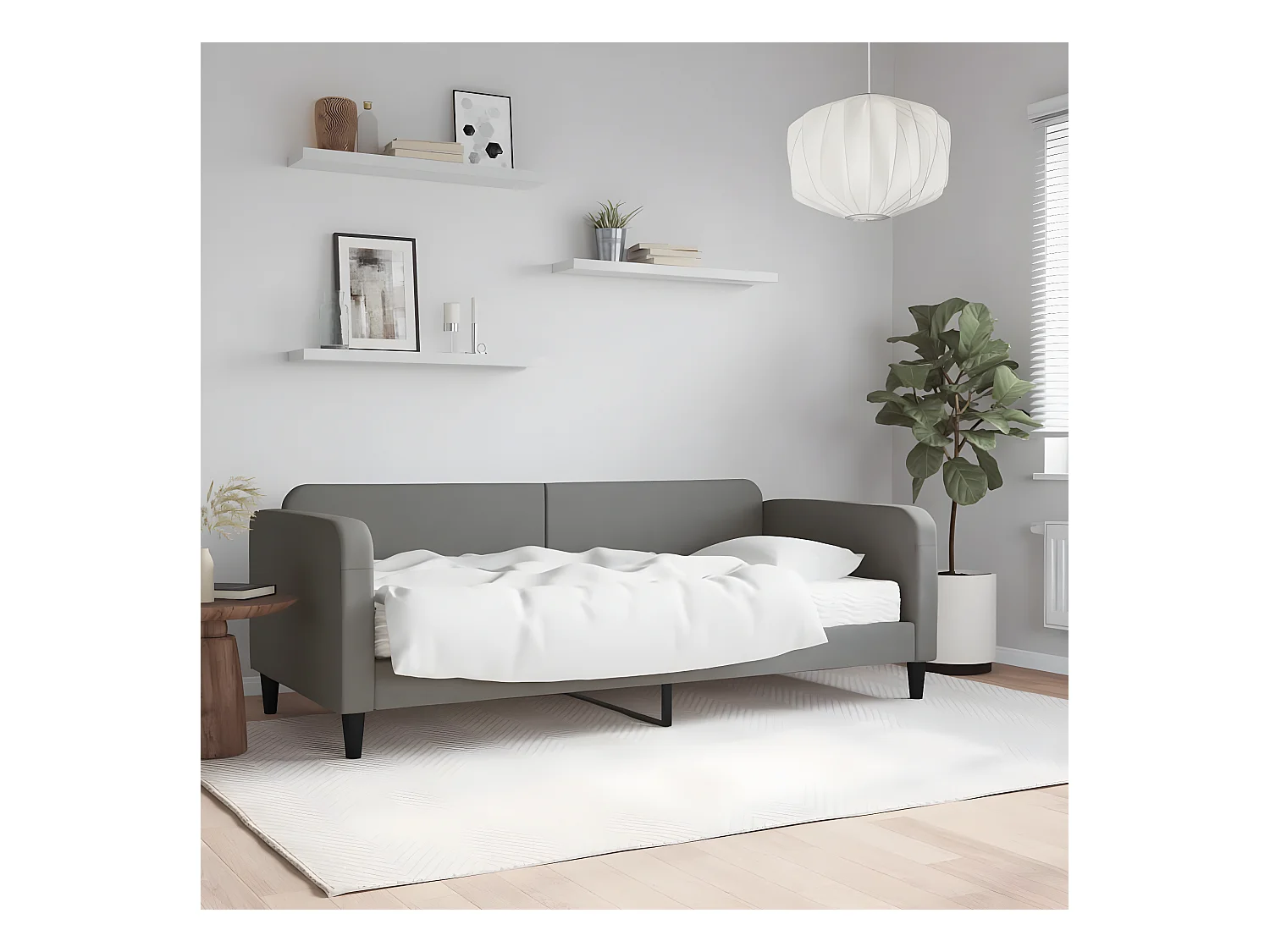 Cama com colchão 90x200 cm tecido cinzento-escuro PT596327