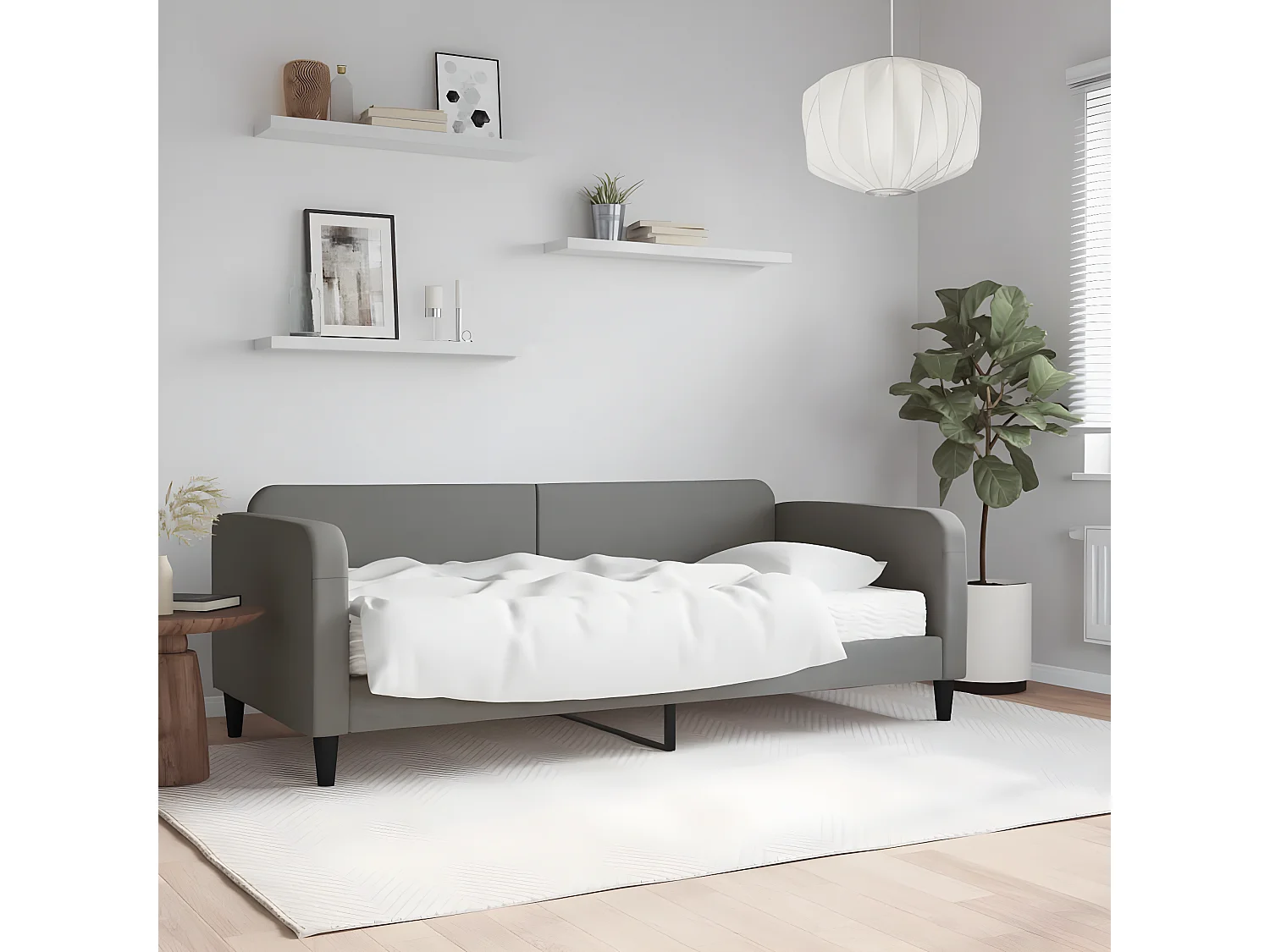 Lit - 90x200 cm avec matelas gris foncé tissu WVGQ6538