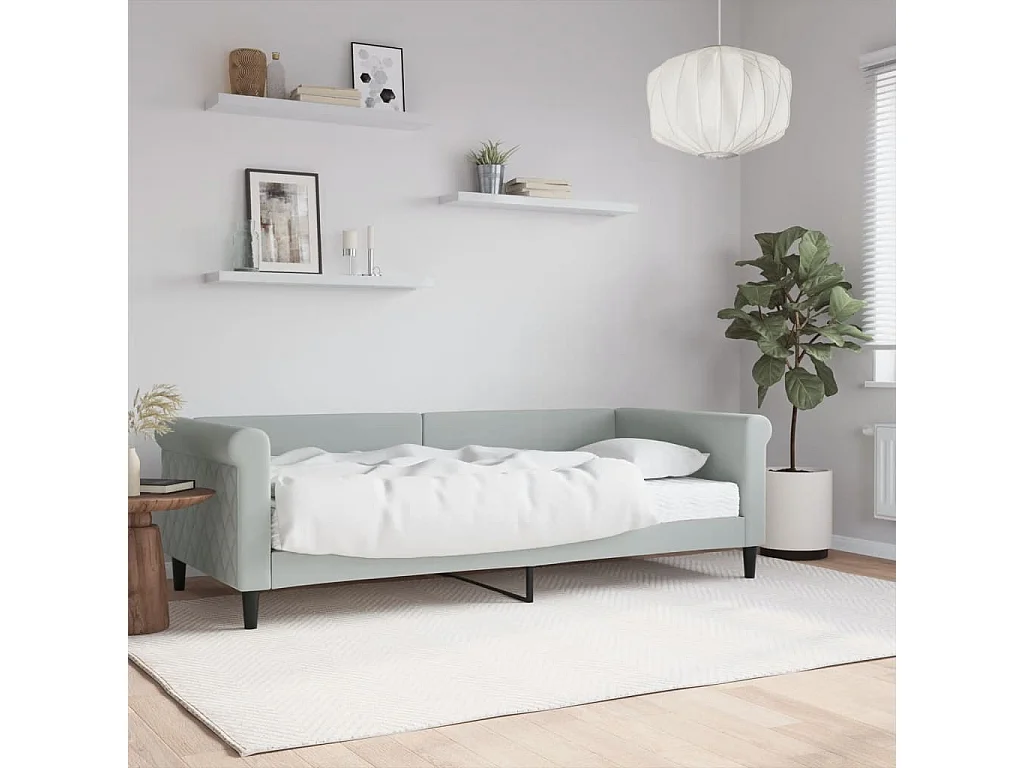 Lit - 90x200 cm avec matelas gris clair velours WVGQ1601
