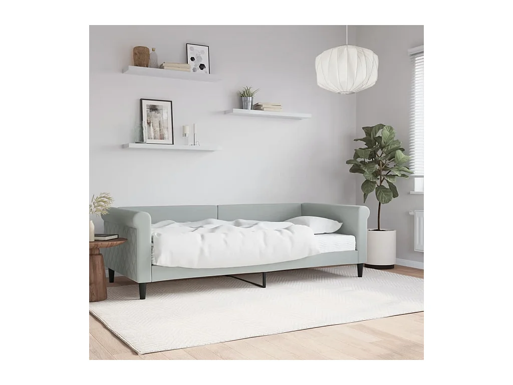 Lit - 90x200 cm avec matelas gris clair velours WVGQ1601
