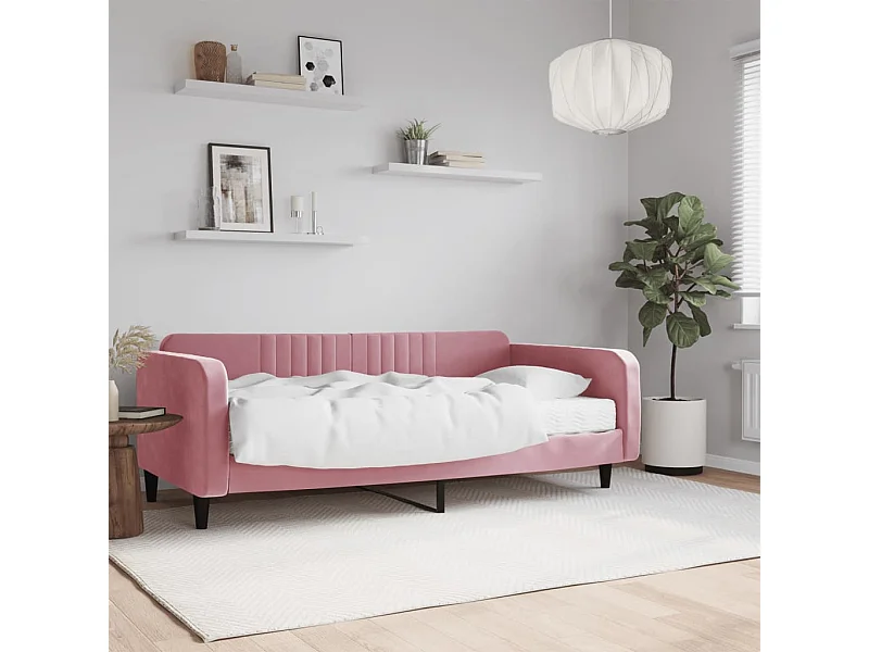 Lit - 100x200 cm avec matelas rose velours WVGQ2717
