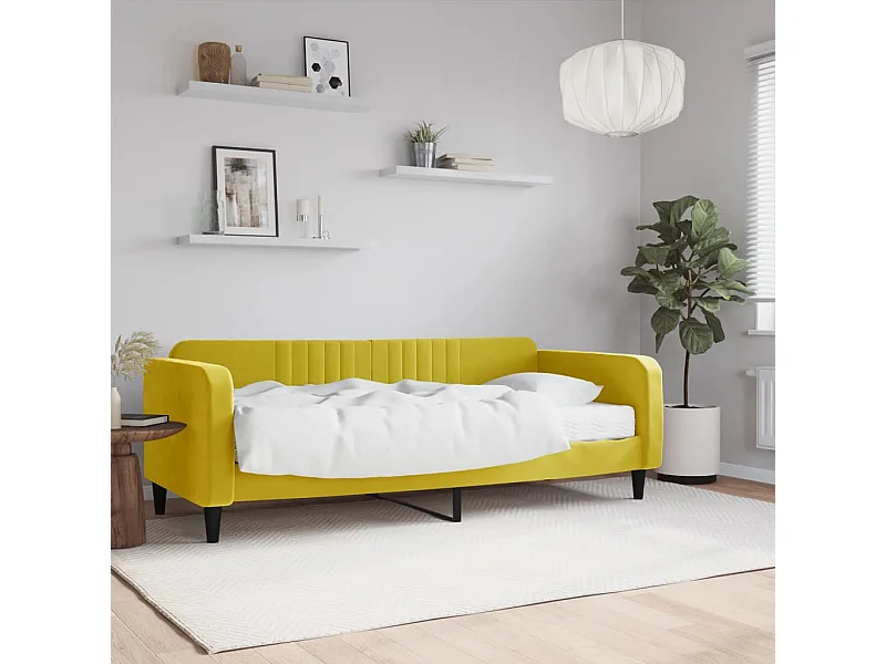 Cama com colchão 90x200 cm veludo amarelo PT172263