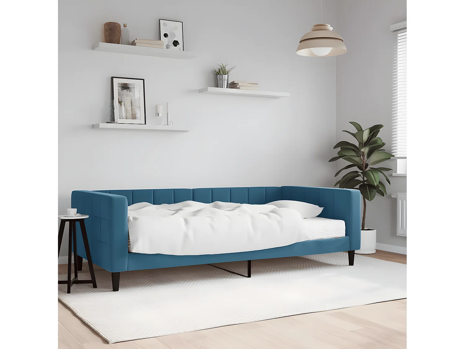 Lit - 100x200 cm avec matelas bleu velours WVGQ1447