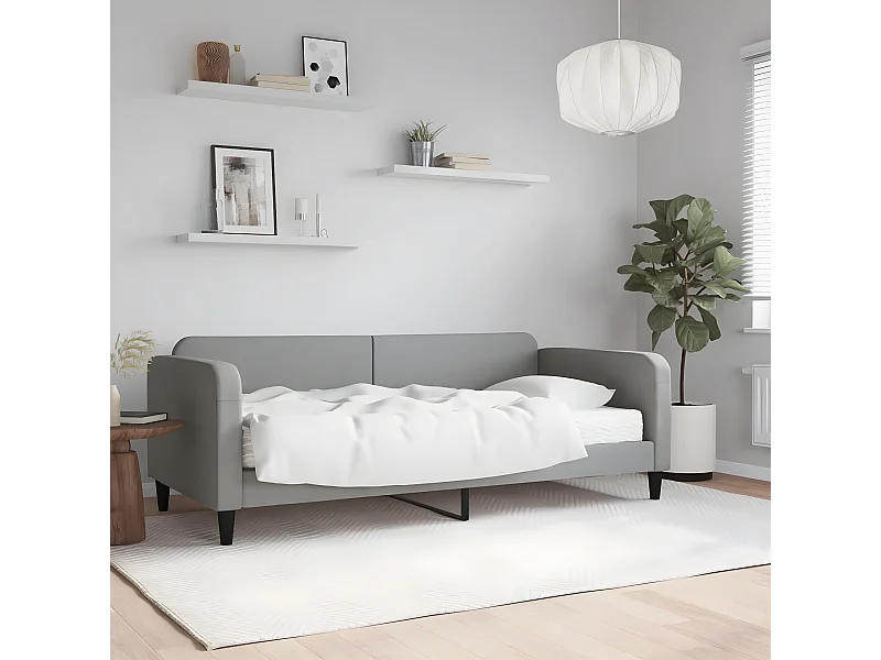 Lit - 90x200 cm avec matelas gris clair tissu WVGQ2649