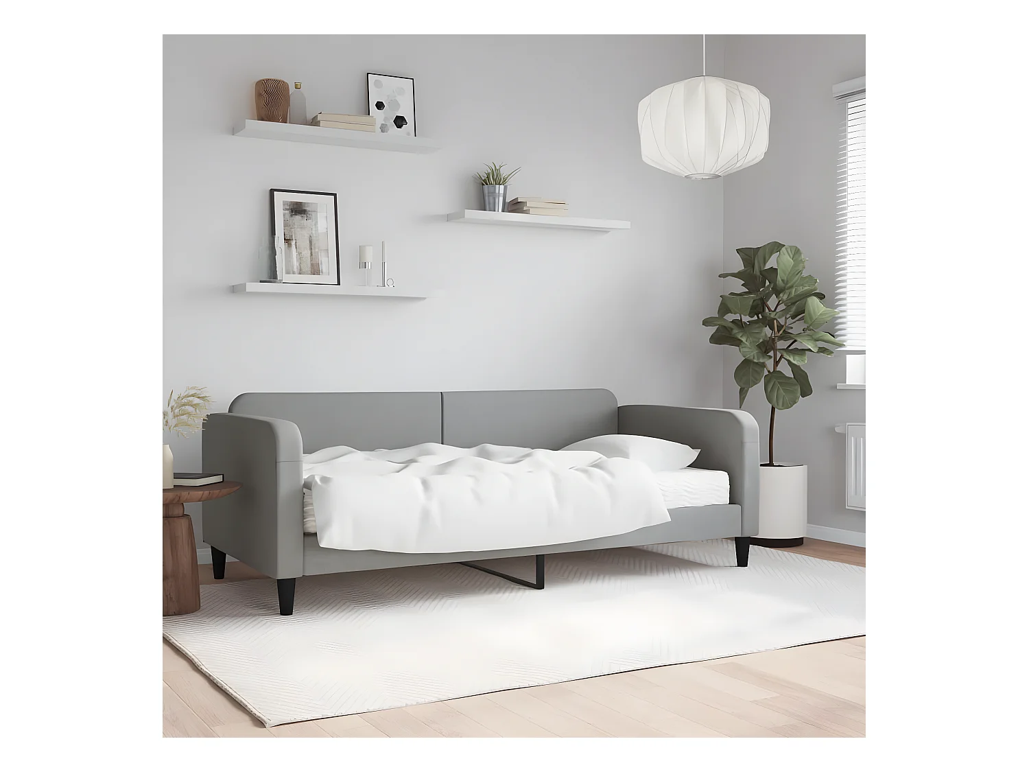 Lit - 90x200 cm avec matelas gris clair tissu WVGQ2649
