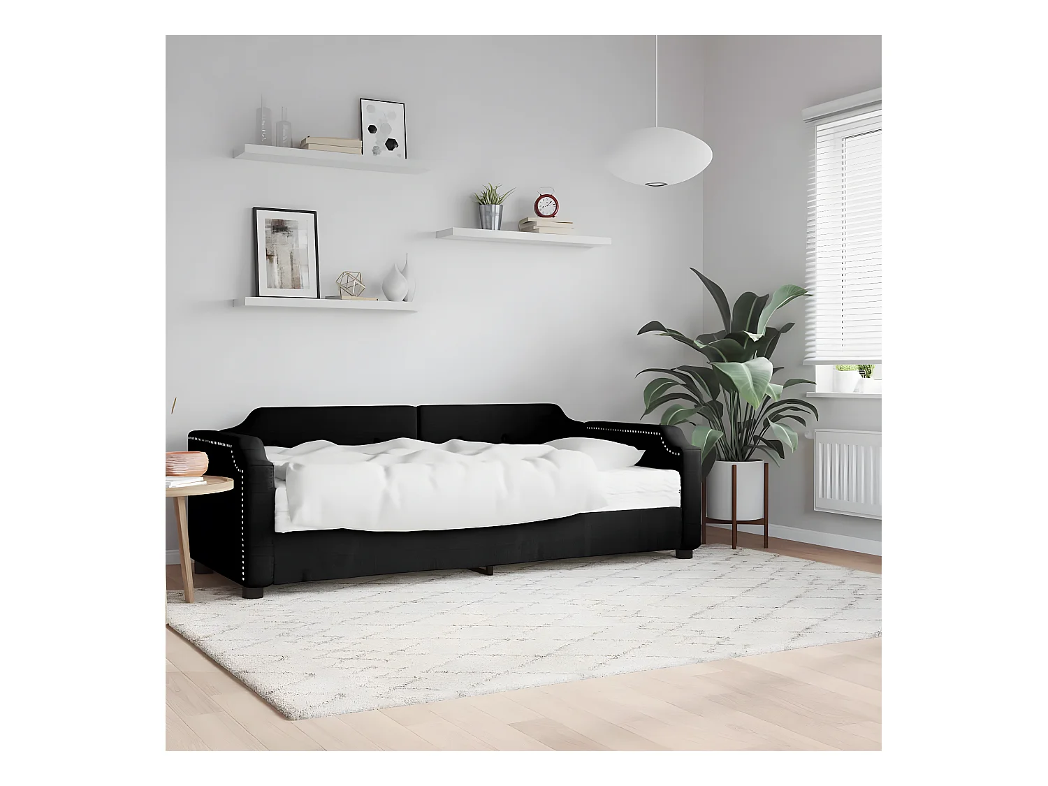 Lit - 90x200 cm avec matelas noir tissu WVGQ4349