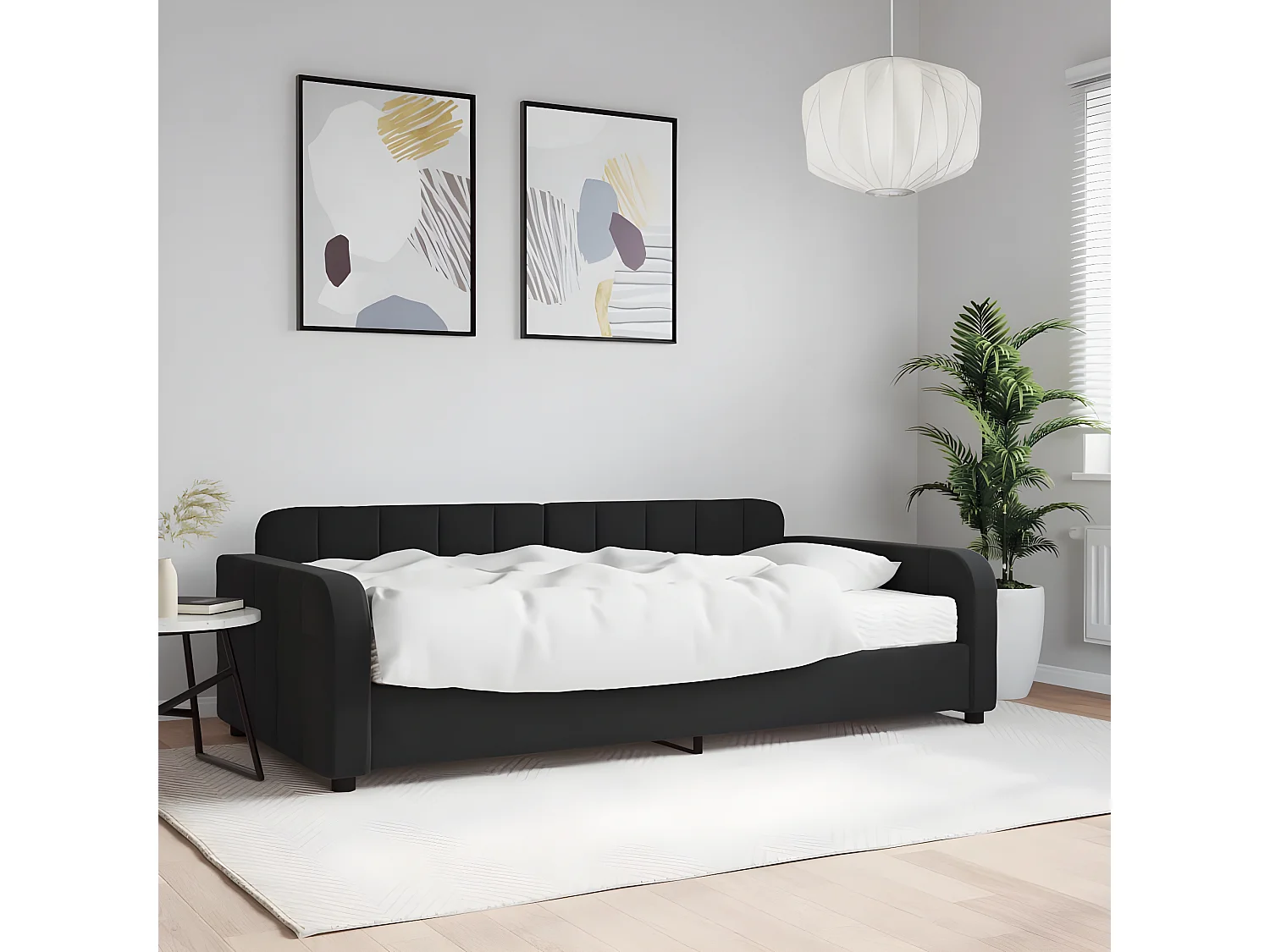 Lit - 100x200 cm avec matelas noir velours ASW78450