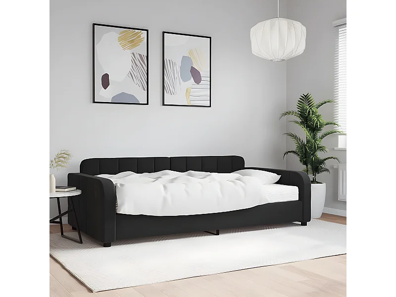 Lit - 100x200 cm avec matelas noir velours ASW78450