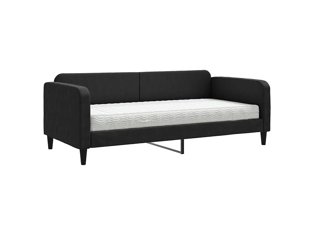 Lit - 90x190 cm avec matelas noir tissu WVGQ7410