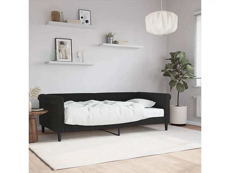 Lit - 90x190 cm avec matelas noir velours WVGQ2723