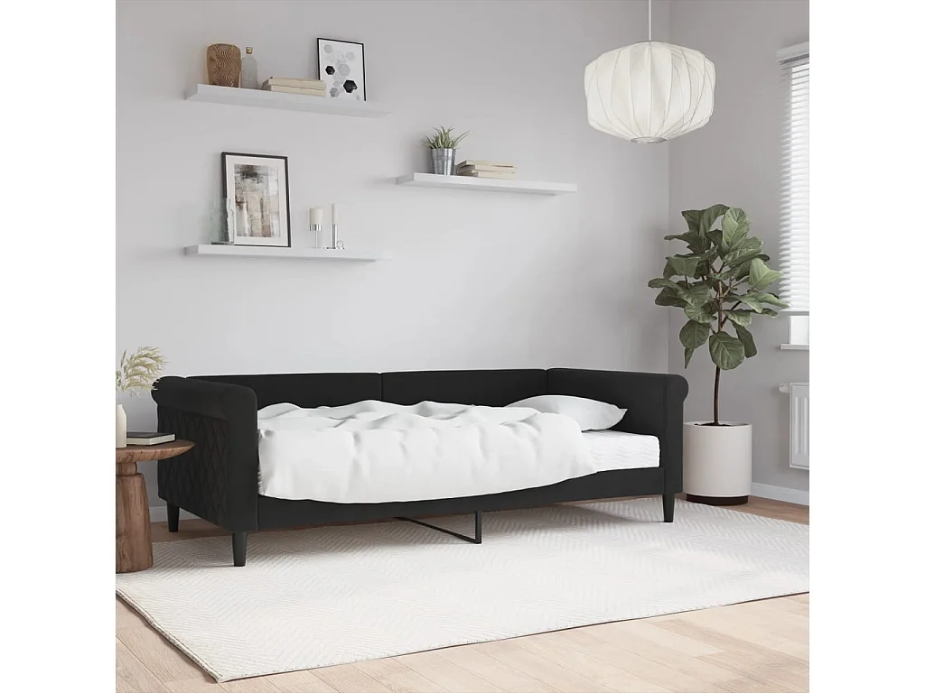 Tagesbett,Sofabett mit Matratze Schwarz 90x190 cm Samt -gkd64378