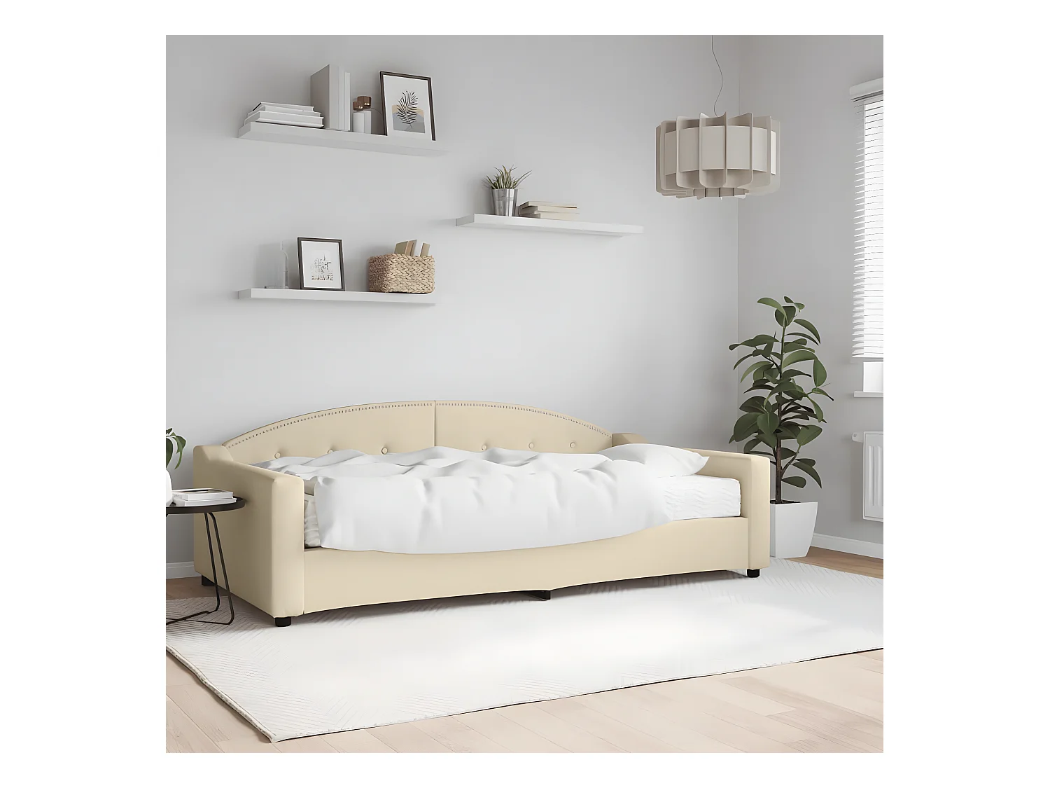 Lit - 100x200 cm avec matelas crème tissu WVGQ8879
