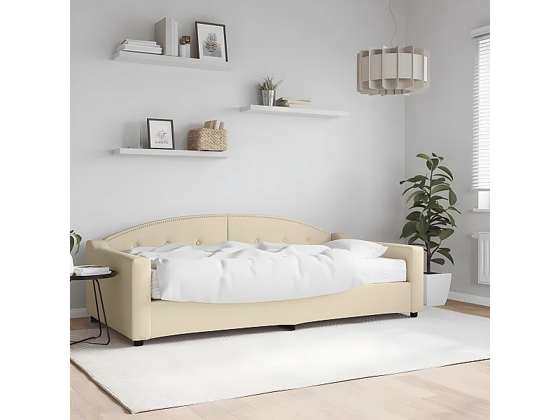 Lit - 100x200 cm avec matelas crème tissu WVGQ8879