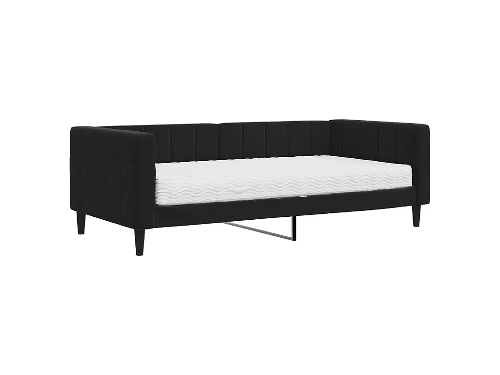 Lit - 90x190 cm avec matelas noir velours WVGQ9398