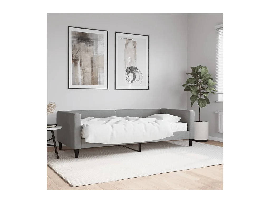 Lit - 90x190 cm avec matelas gris clair tissu ASW64046