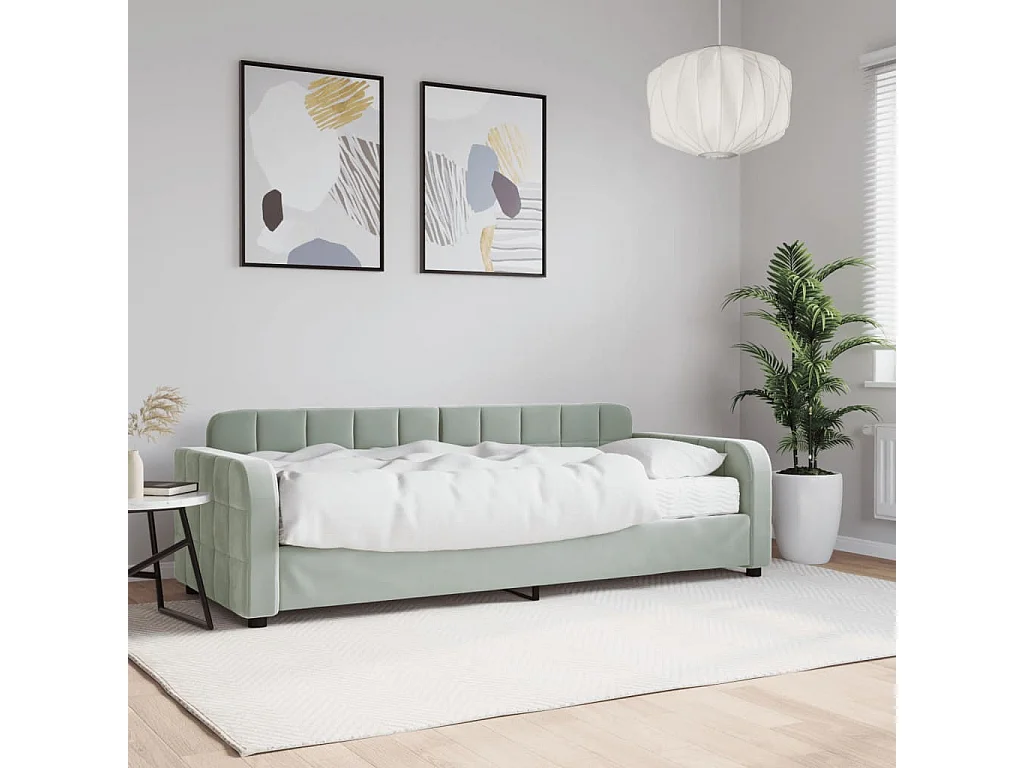 Sofá cama - 80x200 cm con colchón terciopelo gris claro ES43519