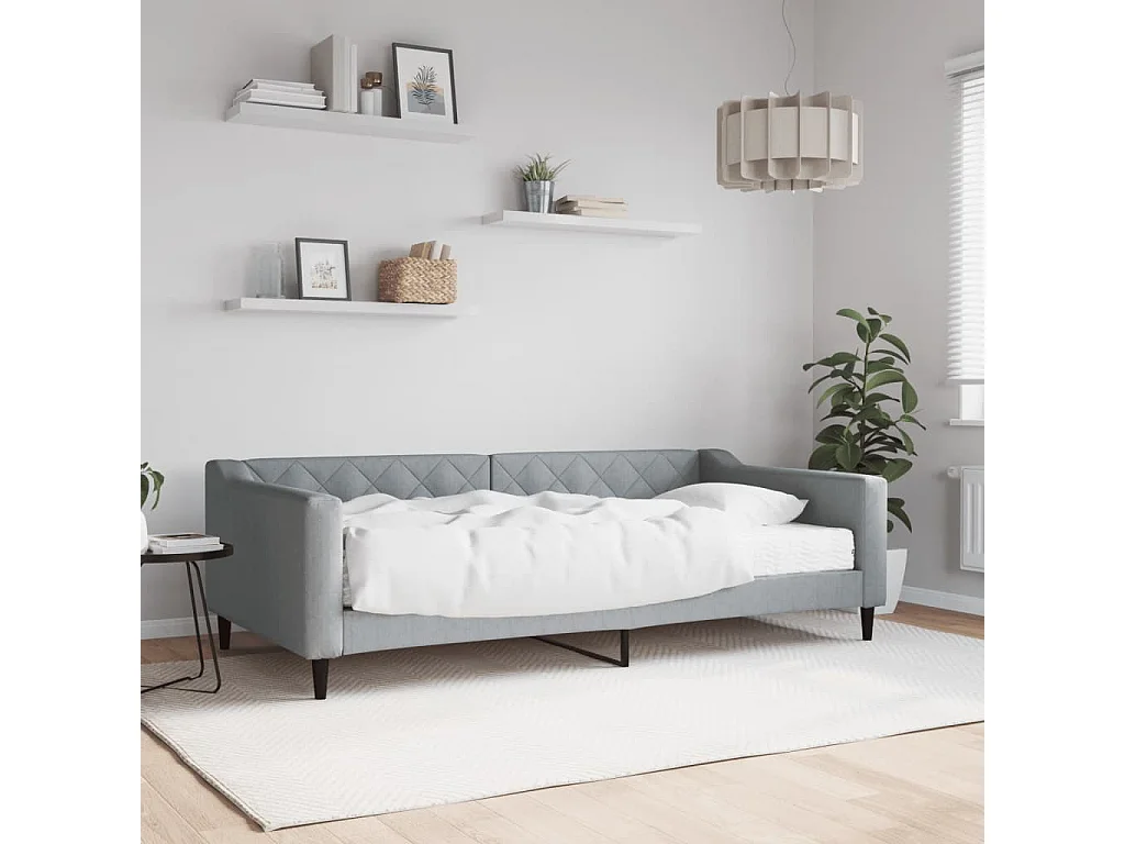Tagesbett,Sofabett mit Matratze Hellgrau 100x200 cm Stoff -gkd91348