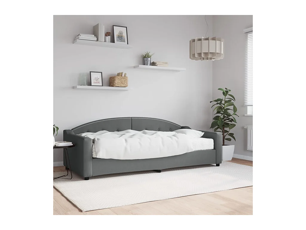 Lit - 90x200 cm avec matelas gris foncé tissu WVGQ8677