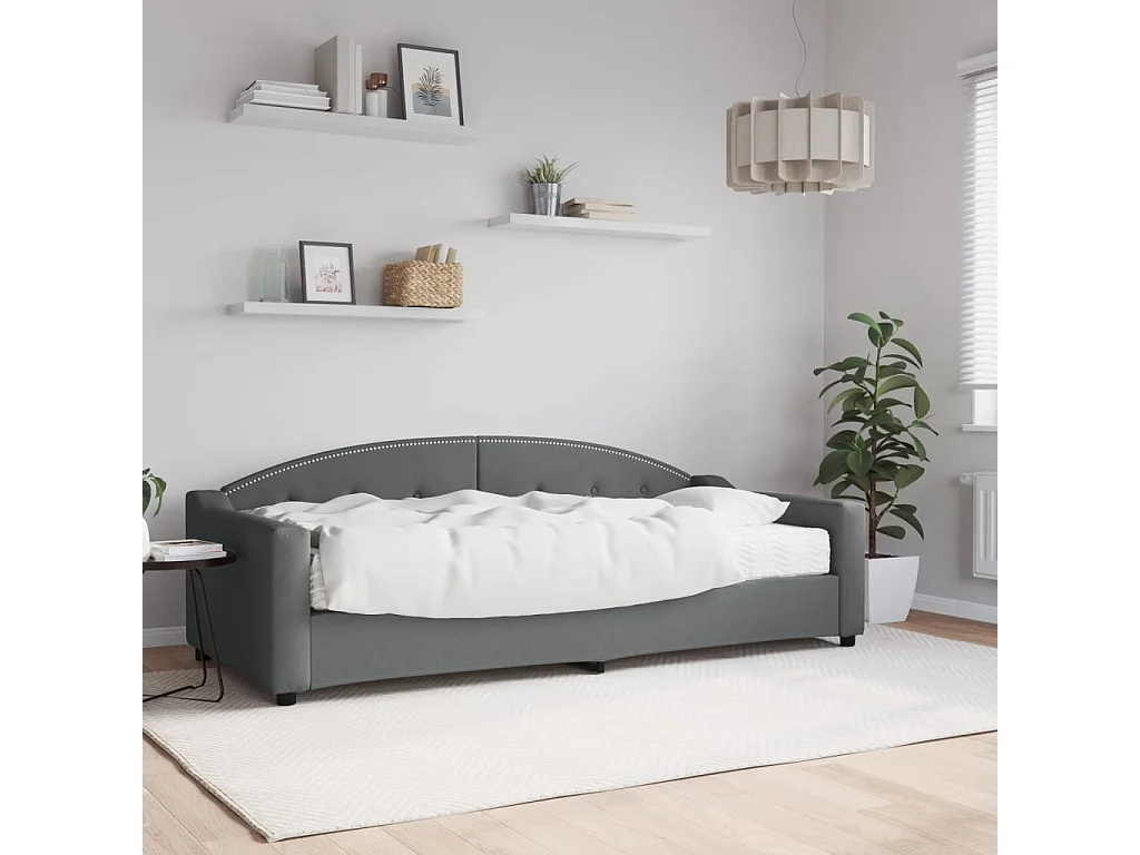 Lit - 90x200 cm avec matelas gris foncé tissu WVGQ8677