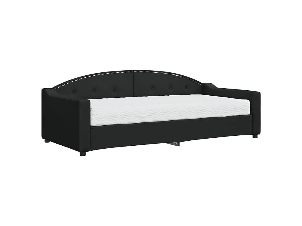 Lit - 90x200 cm avec matelas noir tissu WVGQ1245