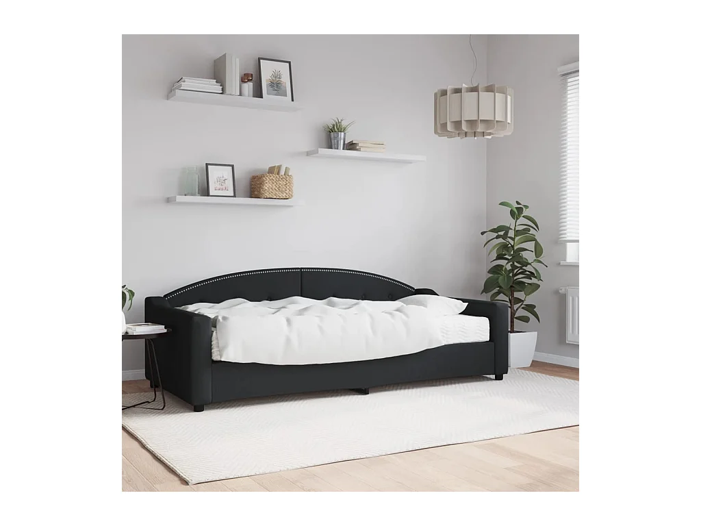 Lit - 90x200 cm avec matelas noir tissu WVGQ1245
