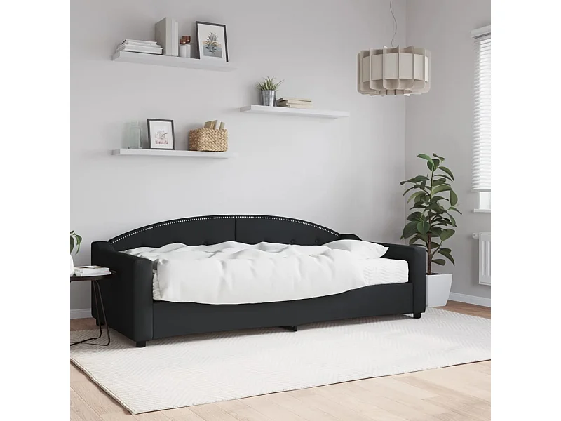Lit - 90x200 cm avec matelas noir tissu WVGQ1245