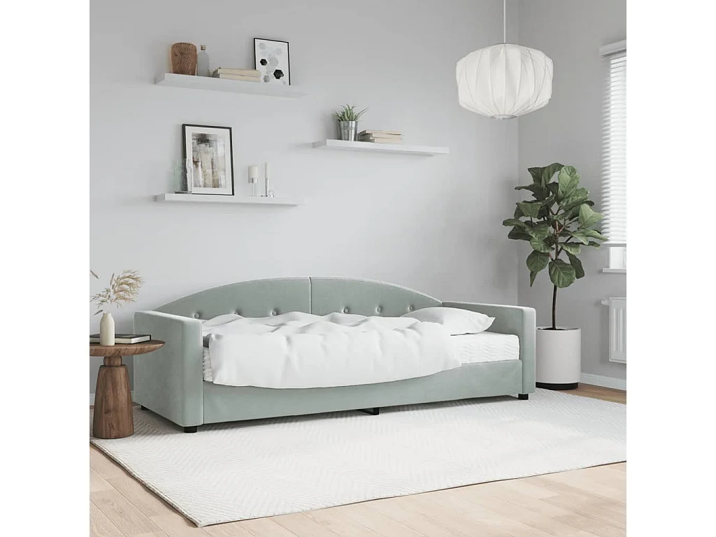 Sofá-cama 80x200 cm com colchão veludo cinzento-claro PT462969