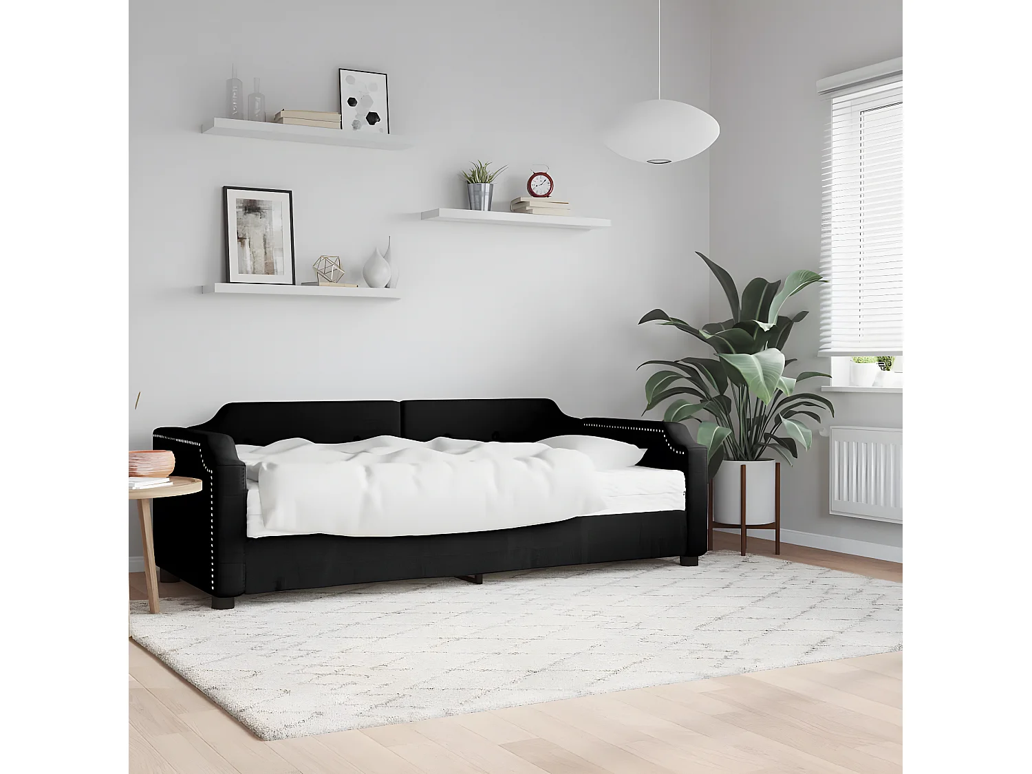 Lit - 90x190 cm avec matelas noir tissu WVGQ8243