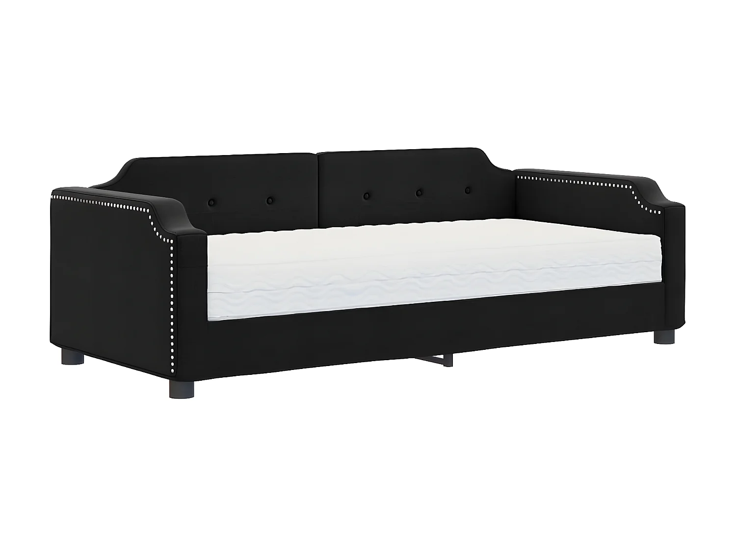 Lit - 90x190 cm avec matelas noir tissu WVGQ8243